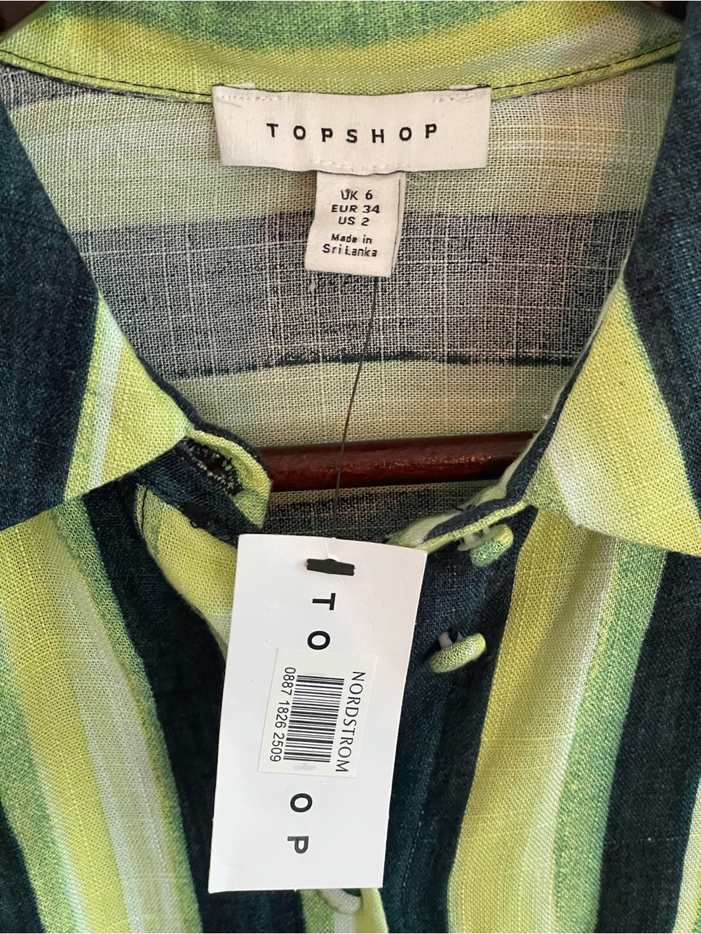 Topshop Green Stripe Belted Shirt Dress Size 2 Coastal Dopamine Dressing Minimal - Picture 2 of 4